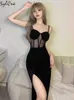 Party Dresses Black Mysterious Sexy Mature Feminine Charm Slim Intellectual Elegant Women's Sling Evening Party Queen Long Dress 230322