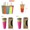 Mokken 5 stuks herbruikbare kleur veranderende koude kopjes zomer magische plastic koffie waterflessen met sts set voor familie vrienden beker Y200104 Dro Dhaxb