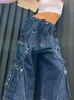 Jeans para mujer Rapcopter y2k Vendaje Cargo Punk Metal Azul Baggy Streetwear Pantalón Coreano Grunge Estética Elegante Vintage 90s 231117