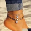 Anklets Vintage Mti Layered Turtle Pendant Anklet For Women Boho Sun Beads Charm Ankle Bracelet Summer Beach Leg Chain Foot Jewelry Dh Dhjdc
