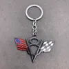 Auto Schlüsselanhänger Schlüsselanhänger V8 3D Metall Schlüsselanhänger USA Flagge für Chevrolet Chrysler Ford Black Chrome