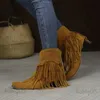 Bottes BONJOMARISA femmes troupeau Cowboy cheville bottes occidentales rétro frange sans lacet décontracté loisirs empilés talon automne chaussures courtes chaussons T231117