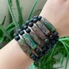 Bracelets de charme Énergie naturelle tibétaine Dzi Agates Bracelet pour femmes hommes Ruyi Phoenix Dragon Eyes Agat Black Lava Strand Guérison