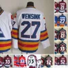 Film CCM Vintage Eishockey''nHl'' 21 Peter Forsberg Trikots genäht 27 John Wensink 33 Patrick Roy 52 Adam Foote Trikot Blau Rot Weiß Herren