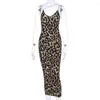 Damen Zweiteilige Hose Damen Ärmellos V-Ausschnitt Sexy Maxikleid Leopard Schlangendruck Slim Fit Hosenträger Lange Kleider Für 2023