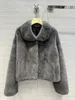 Manteau de luxe en fausse fourrure pour femmes, fait à la main, 100 vison, vêtements chauds d'hiver pour femmes, à la mode, col rabattu, manteaux gris, 2023, 231116