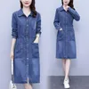 Abiti casual Abito in denim da donna di grandi dimensioni 2023 Autunno Moda manica lunga Colletto rovesciato Vintage Trendy Jenas Vestidos T075