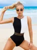 Women's Swimwear Swimsuit Women Push Up Swimming Suit patchwork Bathing Suit High waist Beachwear Monokini Swimwear Women 230417