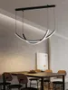 Chandeliers Dining Table Room Bar Chandelier Nordic Restaurant Gloss Minimalist Long Lines Light Luxury Modern Hang Lamps Led