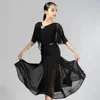 Stage Wear Mesh Ballroom Dance Clothes Girls Performance Costume Black Waltz Roupas Tango Roupet Modern Dancewear DL9642