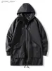 Herrgravrockar Spring Autumn Long Trench Coat Män 2021 Ny mode Techwear Black Hooded Windbreaker Overcoat Jackor Plus storlek 6xl 7xl 8xl Q231118