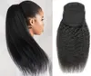 Kinky em linha reta cabelo humano rabo de cavalo brasileiro extensões de cabelo com clipes em barato grosso yaki rabo de cavalo cordão f4309776