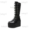 Boots Women Knee High Boots Gothic Platform 2022 Creepers Punk Black High Heels Sexy Ladies Wedges Shoes Plus Size 41 42 43 T231117