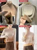 Kvinnors tröjor Vinter varm tröja Pullover Kvinnor Slim Thicken Plush Velvet Foded Knitwear Jumper Korean Half Turtleneck Poleras Soft Knit Tops 231116