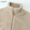 Women's Wool Blends Ivogarel Soft Teddy Fleece Jacket Women's Loose-Fit Casual Warm Jacket Coat Winter Outerwear Wide Sleeves Two-Way Zipper 231116