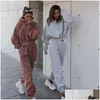 Women'S Tracksuits Women Sport Two Piece Clothing Set Tracksuit Solid Color Hoodie Sweatshirt Long Pant Jogger Outfit Female Sweat D Ot0Nb