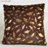 Cushion/Decorative 43X43CM Gold Feather Plush case For Sofa Living Room Decor Case Light Home Decorative Cushion Cover