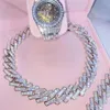 Luxury 18MM Baguette Cuban Link Chan Necklace Iced Out Bracelets 14k White Gold Icy Cubic Zirconia Hiphop Jewelry248s