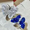 Cluster Rings LR2023 Blue Sapphire Ring 0.8ct Real Pure 18K Natural Butterfly Gemstone Diamonds Stone Female