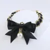 Dog Collars Pet Bow Tie Lobster Clasp Design Jewelry Imitation Pearl Pendant Lace Collar Decoration