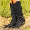 Stiefel BONJOMARISA 2021 Cowboy Cowgirl Spitze Zehen Mitte Wade Stiefel Für Frauen Chunky Heels Casual Vintage Freizeit Casual Western Stiefel T231117