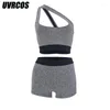 Women's Tracksuits UVRCOS Short Sets Summer Outfits For Women 2023 Sexy 2 Piece Irregular Hollow Out Shoulder Crop Tops Skinny Elastic
