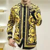 Men Casual Shirts Fashion Geometric Print Black Slim Fit Shirt Hawaii Style Business Long Sleeved Shirt