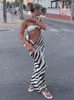 Robes décontractées Summer Zebra Print Slim pour femmes Beach Style Vintage sans manches robe cheville longueur dos nu moulante vêtements sans bretelles 230417