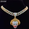 Men Women Hip Hop Movie Clown Pendant Necklace With 13mm Miami Cuban Chain Iced Out Bling HipHop Necklaces Male Charm Jewelry2360