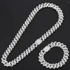 Ketten 15mm Miami Prong Cuban Chain Link Silber Farbe Halsketten 2 Reihe Voll Iced Out Strass Armband Set für Herren Hip Hop285N