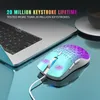 Myszy USB przewodowa mysz gra RGB Hollow Out Mouses Regulowane 3600 DPI Honeycomb Macro Ergonomic dla PUBG 231117