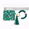 Christmas Designs Personalized Silicone Beaded Stretched Tassel Credit Card Holder Xmas Printing Wallet Wristlet Keychain