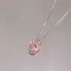 Pendant Necklaces Y2K Accessories Korean Fashion Hollow Pink Crystal Heart Pendant Necklace Silver Color Chain for Women Wedding Aesthetic Jewelry Z0417