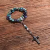 Pendant Necklaces Natural Sodalite Phoenix Lapis Lazuli Mala Beads Cross Catholic Christ Rosary Hematite For Women And Men