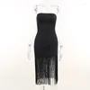 Casual Dresses Black Fringe Sexy Tube Dress Bodycon Sleeveless Women Summer Long Evening Elegant White Backless Party Club Outfits