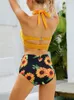 Dames badmode dames sexy push -up bikini set hoog taille zwempak bloemen badpak badmode zomers badpak strandkleding 230417