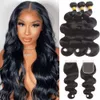Body Wave 3 Bundles with Closure Human Hair Brazilian Bundles and Lace Closure 4x4 Free Part Unprocessed Remy Human Hair Extensions Bundles Greatremy Hair Slays 9A