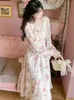 Robes décontractées printemps été longue robe rose Kwaii mignon doux femmes imprimer mode coréenne Floral Patchwork fête