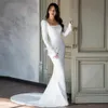 Robe de mariée sirène décontractée pour femmes 2024, col carré, plumes perlées, crêpe, robes de mariée simples, Robe de mariée