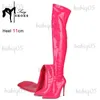 Botas 11 cm Botas de muslo elástico Sexy Stiletto Tacones altos Mujeres Botas sobre la rodilla Punta puntiaguda Strippers Zapatos de mujer Pole Dancing Boot T231117