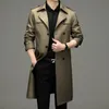 Misturas de lã masculina Highend alongado sobre o joelho terno colarinho trench coat casual trespassado outono jaqueta de meia idade quatro estações 231116