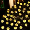 LED -strängar 100 lysdioder Crystal Ball 5m 12m Solen Strömförsörjning LED String Lätt Fairy Light Garland Garden Outdoor Christmas Decoration Lamp P230414
