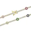 Bracciale arrivato arcobaleno CZ fiore colorato braccialetto a catena a maglie da tennis per le donne ragazze ghiacciato Bling CZ pavimentato braccialetto fiore margherita 231116