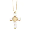 Luxury Gold Plated Pave Pendant 18K Copper Box Chain Cross Crucifix Virgin Mary Necklace for Women