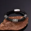 Äkta läder manschett armband rostfritt stål viking runor pärlor armband smycken för män gåva