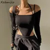 Womens Jumpsuits Rompers Xeemilo Sexy Off Shoulder Strap Tight Apparel Italian Strap Long Sleeve Tshirt Womens Slim Fit Party Clothing Tight Apparel 231116