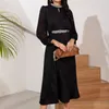 Robes décontractées SuperAen Industrie lourde perlée col rond Perspective en mousseline de soie couture plissée lanterne manches longue robe pour les femmes