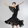 Stage Wear Mesh Ballroom Dance Clothes Girls Performance Costume Black Waltz Roupas Tango Roupet Modern Dancewear DL9642