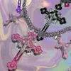 Подвесные ожерелья Draiteye Pink Cross Ожерелья для женщин Y2K Fashion Gothic Pare Jewelry Japan Style Metal Chains Chokers Подвесной колье Z0417
