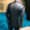 Men's Jackets Dress Suit Coat men's jackets Business leather Pu Blazers Korean style slim thin trend 231116